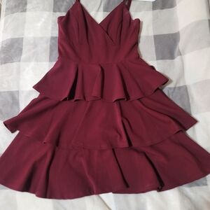 Trixxi Burgundy Tiered Mini Dress